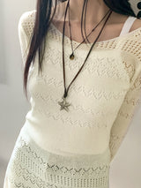サディンクロシェパンチングロングニットワンピース / Sardine crochet punching long knit dress