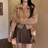 [BELLIDE MADE] Solid Standard Semi-Crop Knit Zip-Up