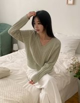 WT Cable V-neck Crop Knit (6color)