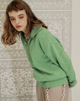 HALF ZIP UP PUNCHING RHOMBUS SWEATER YELLOW GREEN (6691447603318)