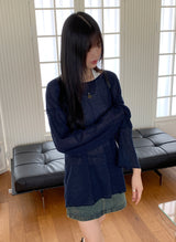 Rerfen boat-neck net loose fit long-sleeved knitwear