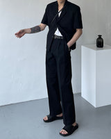 リネンツータックロングパンツスラックス / ECT linen two-tuck long pants slacks (2 colors)