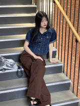 Bubel semi-cropped short-sleeved denim shirt jacket