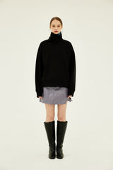 フォールディングラベルタートルネックニットTシャツ/Folding Label Turtleneck Knit T-shirt K11 Matte Black