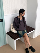 チェリシーズンチェックストリングロングスリーブフードTシャツ