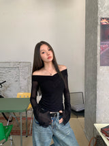 V black see-through top