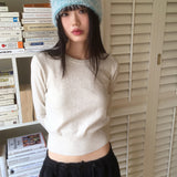[Cashmere/12color] リモンラムウールラウンドクロップ長袖ニット