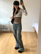 Yali Unbal diagonal button striped knit