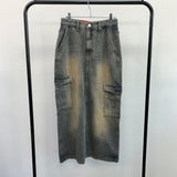 Work cargo denim skirt