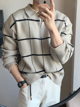 LMN Saint Checkered Semi Zip-Up Knitwear (3 colors)