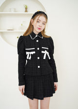 ツイードパールカチューシャ/tweed pearl hairband black