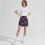 Rose pattern Mini Skirt [Navy] (6679674847350)