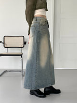 バッキービンテージマキシロングデニムスカート/Bucky Vintage Maxi Long Denim Skirt