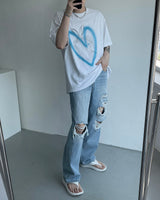 ライトブルービンテージデニムパンツ / TR2453 Light blue vintage denim pants (XS–L)