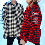 [UNISEX] Oversized Drawstring Checked Shirt (RED) (6655765643382)