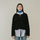 ROUND COLLARED CROP JACKET (BLACK) (6645974007926)