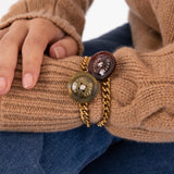 シグネイチャーボタンウィズボールドチェーンブレスレット/Merry,Motive signature button with bold chain bracelet (2colors)