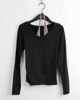 Riple Halter Layered V-Neck Cropped Long-Sleeved T-Shirt