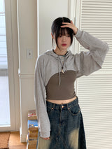 Lots Snap Button Waffle Layered Hooded Bolero