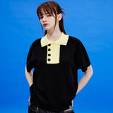 ツートンカラーハーフスリーブニット/Two tone collar half sleeve knit