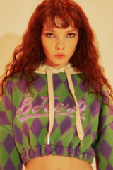 ビッグアーガイルクロップフード / big logo argyle crop hood_purple&green