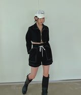 ステッチリネンクロップジャケット/Stitched Linen Crop Jacket (3color)