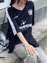 制服スポティVネックTシャツ /Liger Uniform Color Spoti V-Neck Boxy Short Sleeve T-Shirt