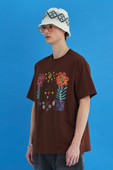 フラワーアーガイルTシャツ / ブラウン