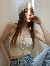 レイヤードニットチューブトップ / layered knit tube top
