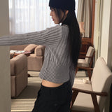 【MADE】ペストリブ衿ボタンニットクロップ長袖カーディガン