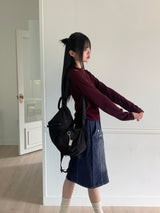 アークレーY2Kレトロウォッシングデニムミディスカート