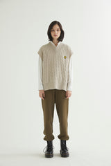 OVERSIZED CABLE KNIT VEST OATMEAL (6608600957046)