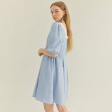 カラーウェイスクエアネックパフドレス / Colourway Square Neck Puff Dress (Blue)