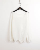Uro see-through damage slim long sleeve knit