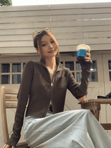 オープンカラージッパーカーディガン