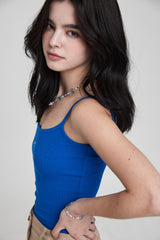 mii リブストラップタンクトップ / mii RIBBED STRAP TANK TOP BLUE