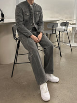 セミオーバーチャイナセットアップデニムジャケット / LMN Semi-Over China Setup Denim Jacket (Gray)