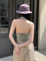 ヘンタ Y2K ホルターネックカラーツーウェイデニムクロップドベストジップアップ / Henta Y2K Halterneck Collar Two-Way Denim Cropped Vest Zip-Up
