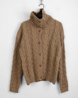 Robe collar high-neck loose fit twist knit long sleeve cardigan