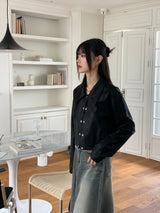 [MADE] Lawson wide collar slim crop crack leather leather jacket