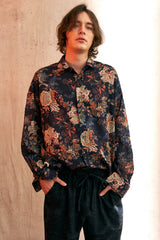 "PRE-ORDER 4/16~" VINTAGE FLOWER DROP-SHOULDER SHIRT (Navy) (6546129387638)