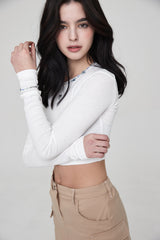 mii リブ LS クロップTシャツ / ストラップタンクトップ / mii RIBBED LS CROP T-SHIRT WHITE