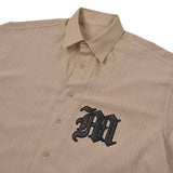 [UNISEX] Logo Applique Linen-Blend Baseball Shirt (Camel)