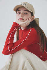 カラーラインハーフネックTシャツ / Color Line Half Neck T-Shirt [Red]