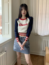チェリーレタリング配色ナグランニットTシャツ / Cherish Lettering Color Matching Nagrang Knit T-shirt