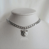 Melbie The Cat Series - Cat face Bold Chain Choker Necklace (Silver ver.) (Rapper Lee Youngji Necklace)