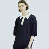 バウクルサンデイジーカラーハーフニット / BOUCLE SUNDAISY COLLAR HALF KNIT NAVY