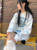 [ブラッシュドライニング] ワールドレターリングオーバーフィットフードTシャツ