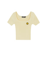 スクエアネック リベッドニット クロップトップ / SQUARE NECK RIBBED KNIT CROP TOP BUTTER YELLOW
