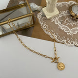 エリザべサンコイントグルバーチェーンシンプルネックレス / al Elizabethan coin toggle bar chain simple necklace